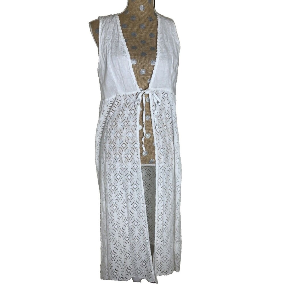 Valentina Naldi 100% Linen White Sundress Coverup Dress One Size Beach Tuscan